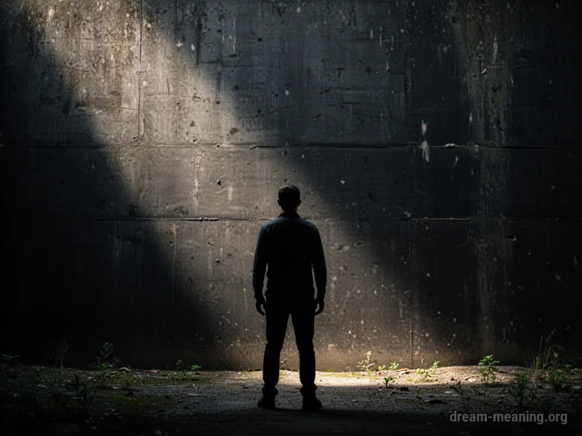 A dark, imposing wall blocking a path.