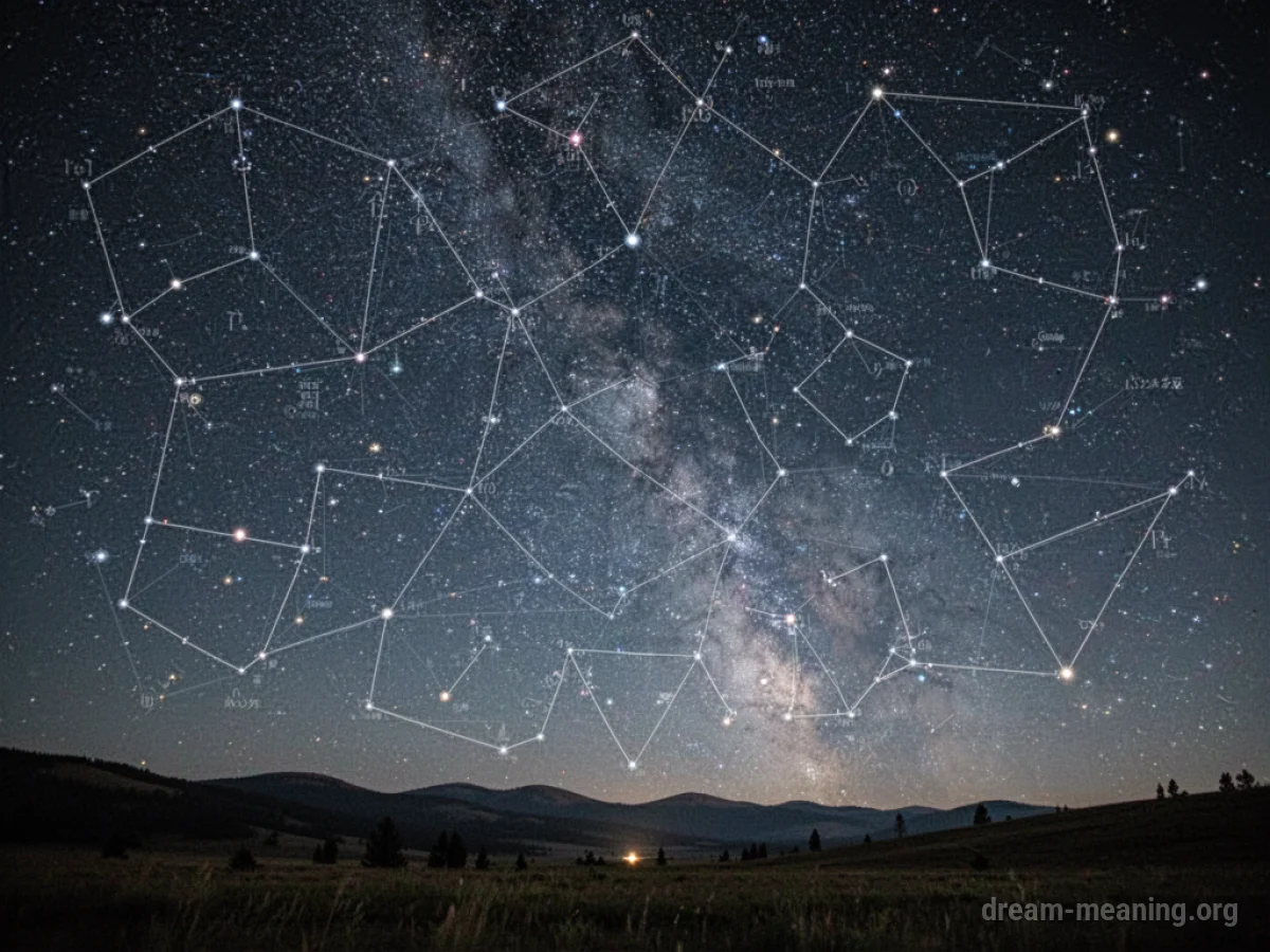 A night sky filled with stars forming distinct geometric patterns.