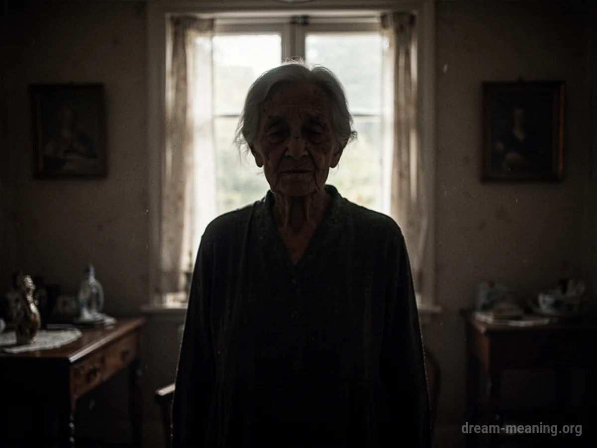 A shadowy figure in a dimly lit room.