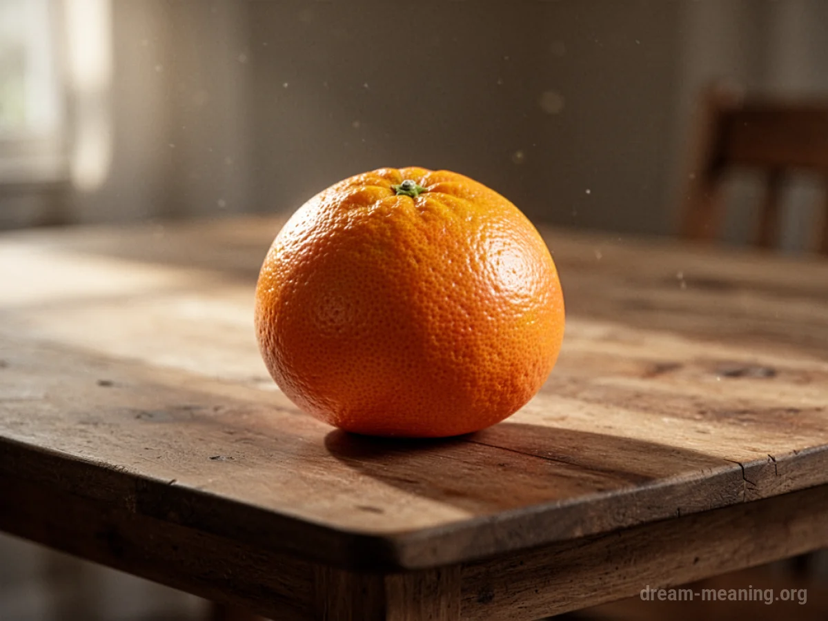 A ripe sweet orange on a wooden surface.