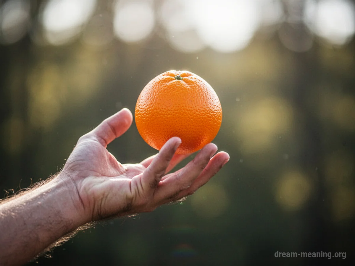 A hand launching an orange away from the viewer.