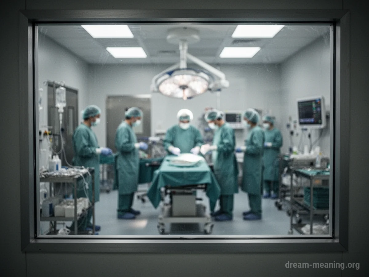 View of a surgical operating room through a window.