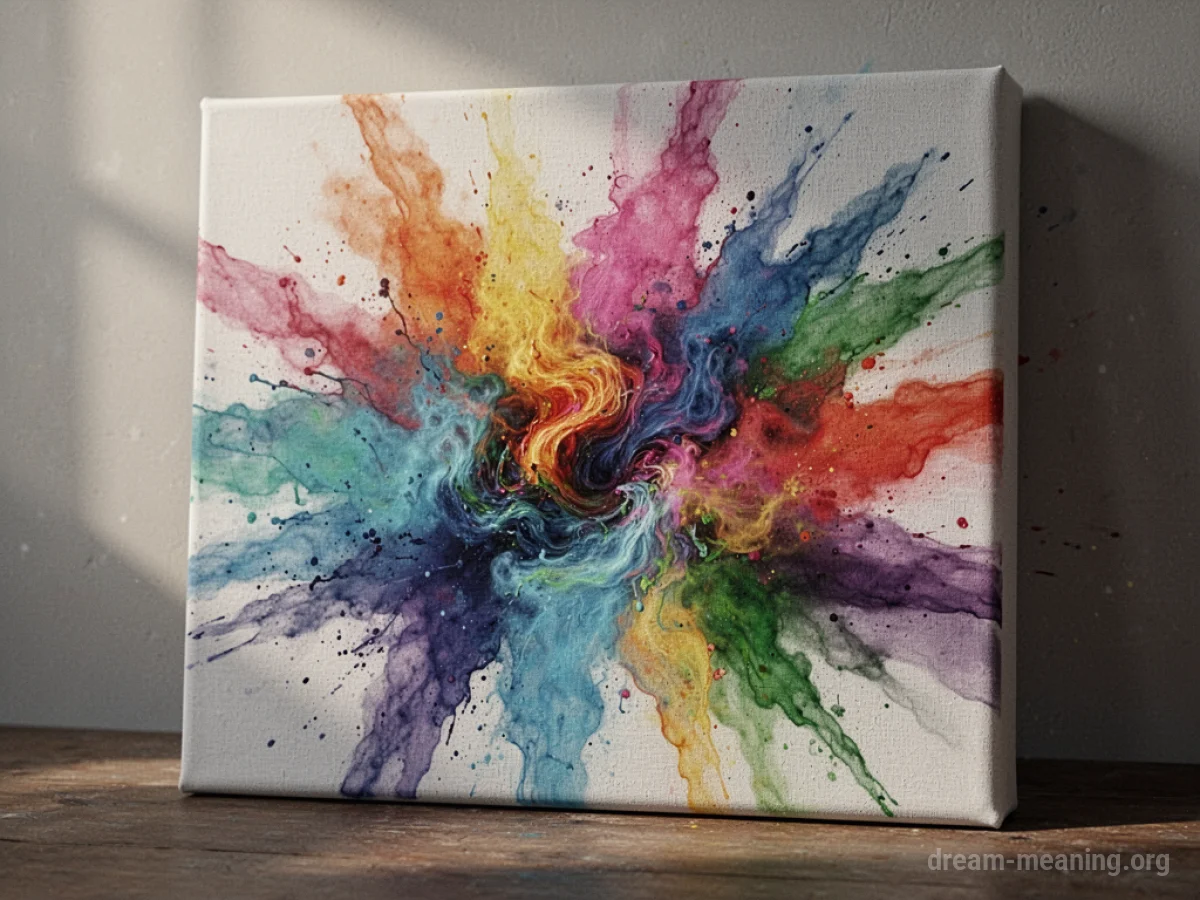 A canvas with abstract colorful paint strokes.