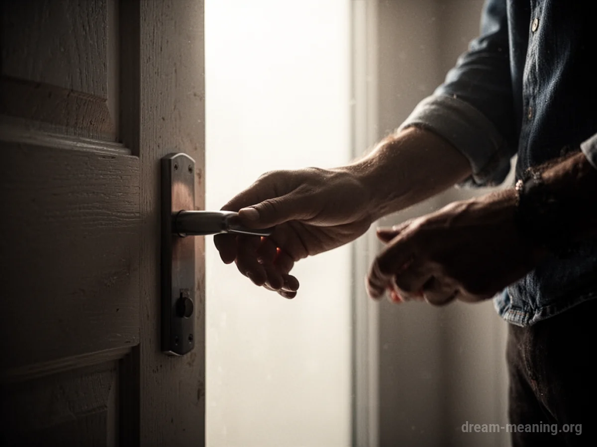 Silhouette of a hand reaching for a door handle.
