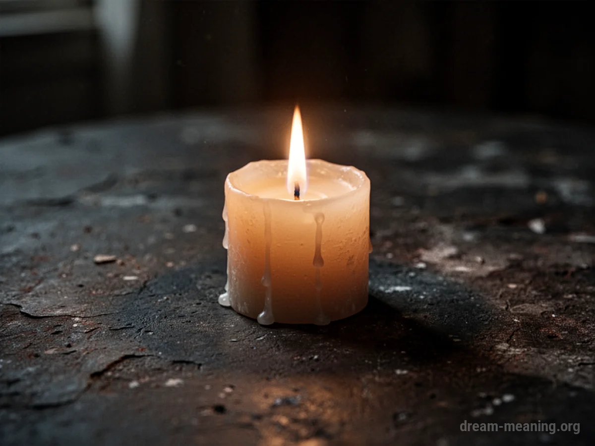 A single lit candle on a dark surface.