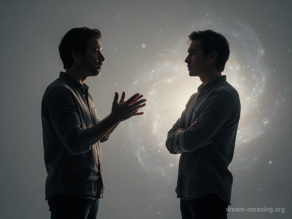 Silhouette of two people arguing.
