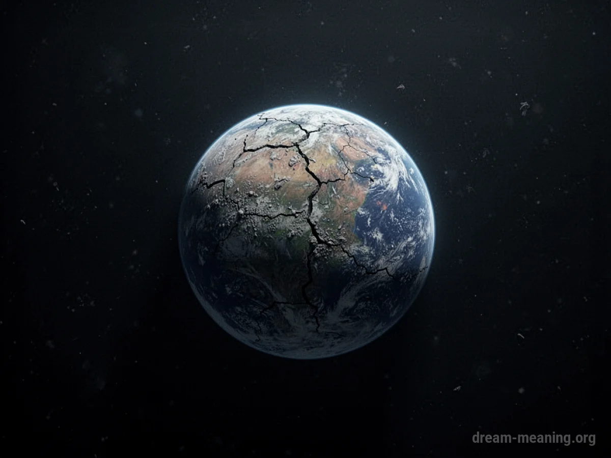 A single, dry planet with visible cracks in a vast black expanse.