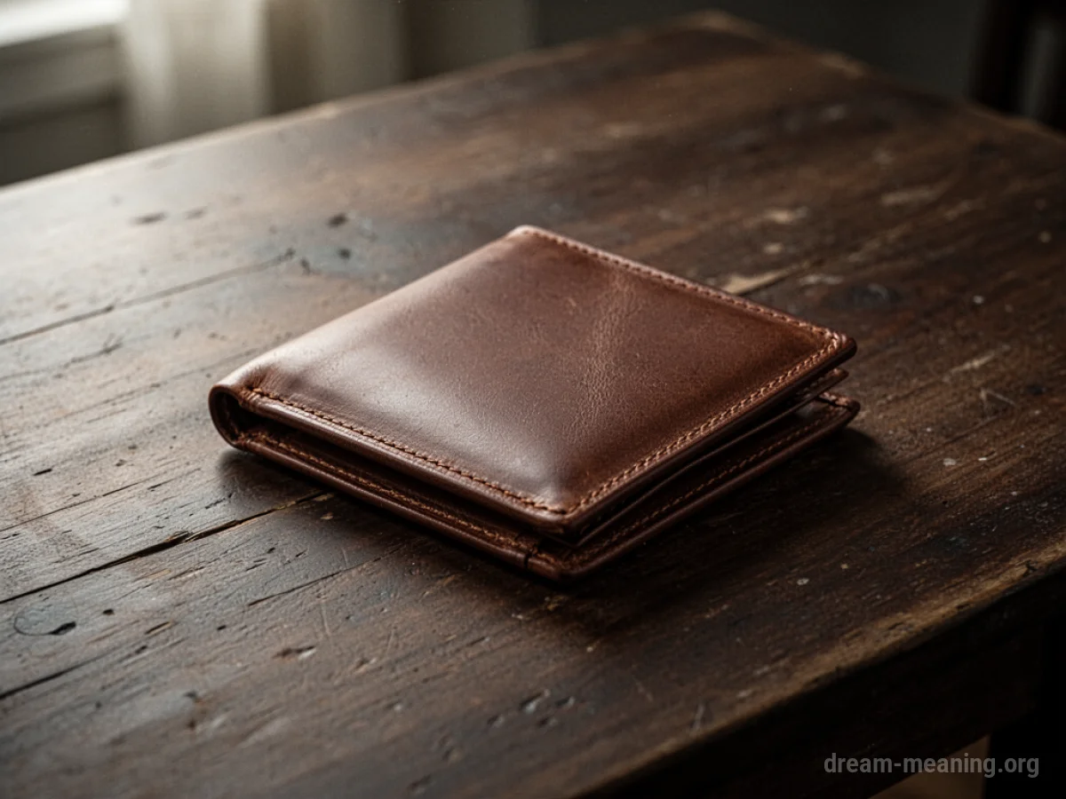 An empty leather wallet on a dark surface.