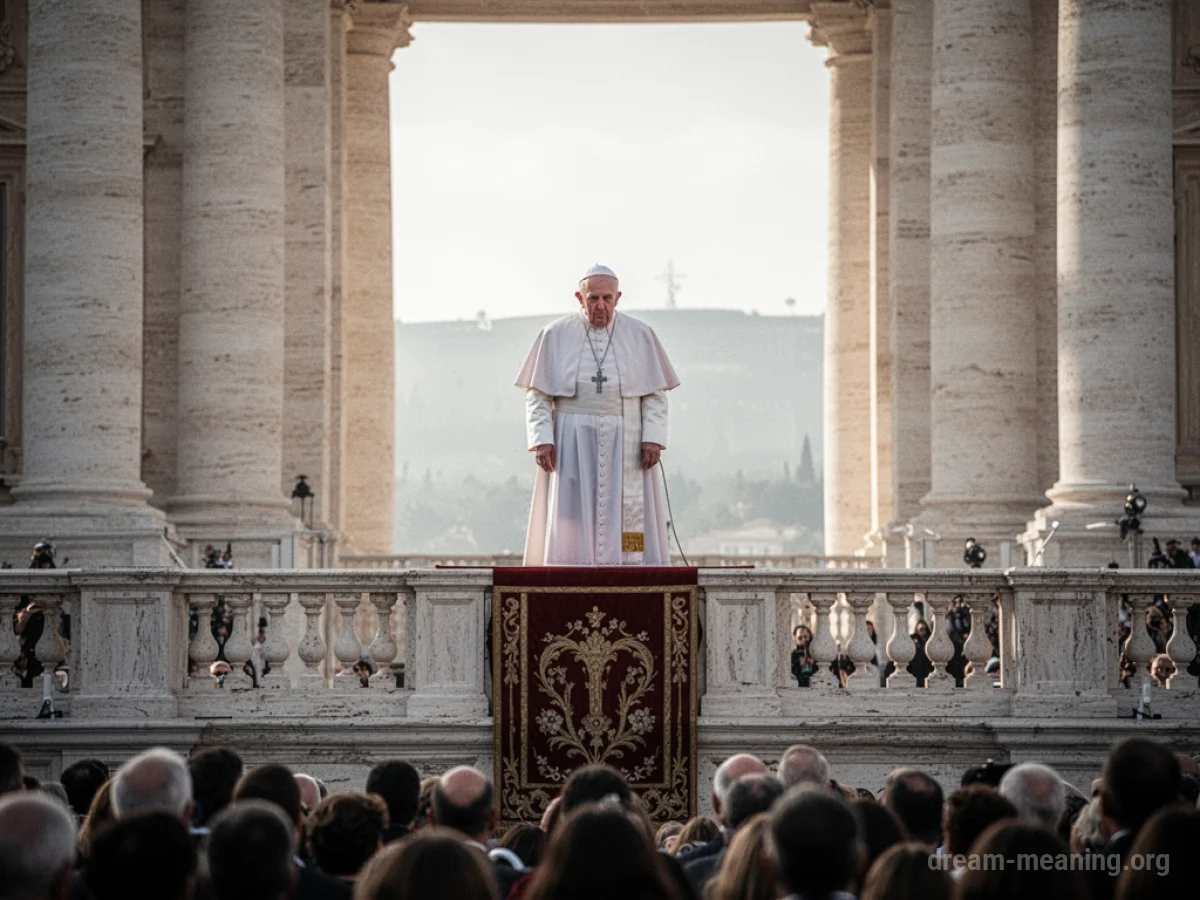 A person in papal robes stands on a large balcony overlooking a vast, unseen gathering.