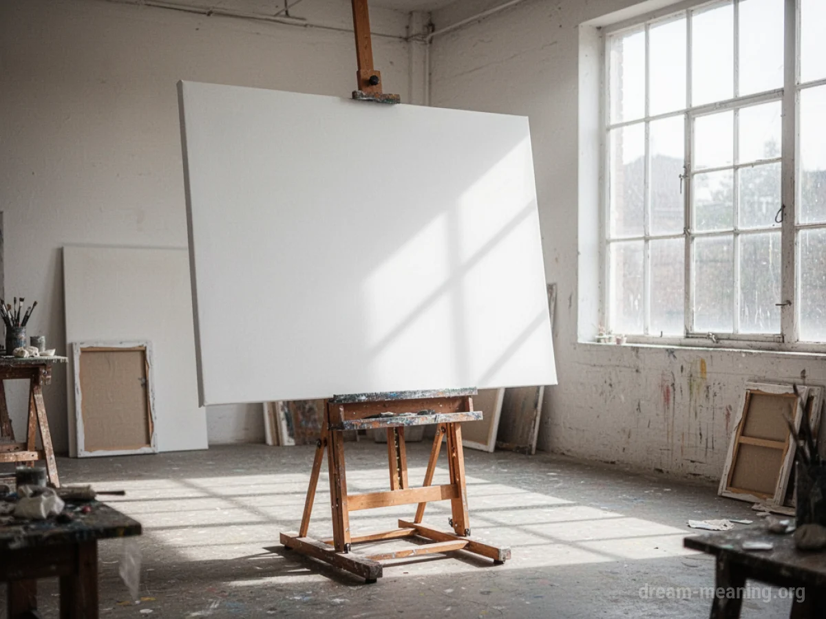 A blank white canvas on an easel in a sunlit room.