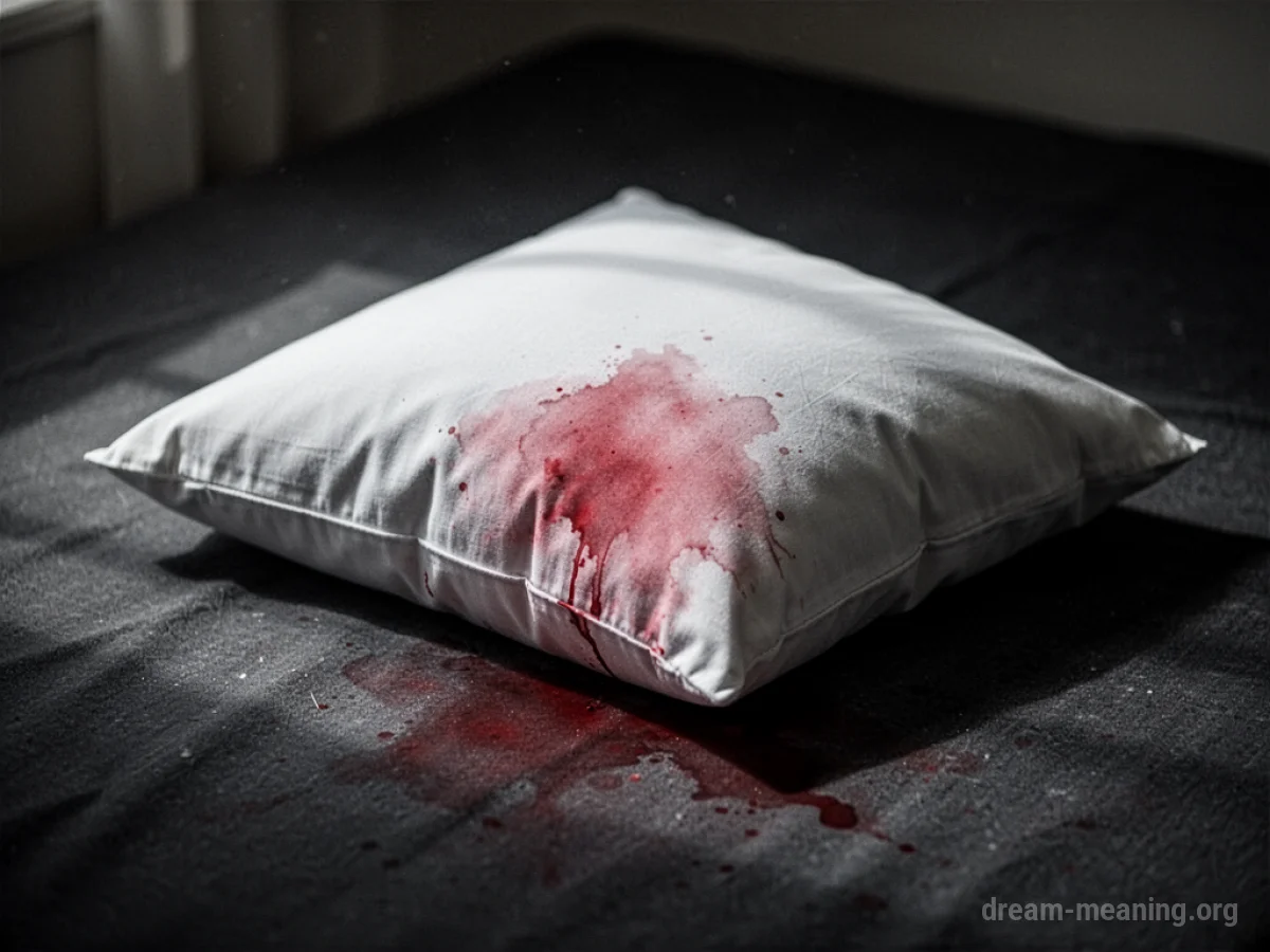 A white pillow with a subtle red mark.
