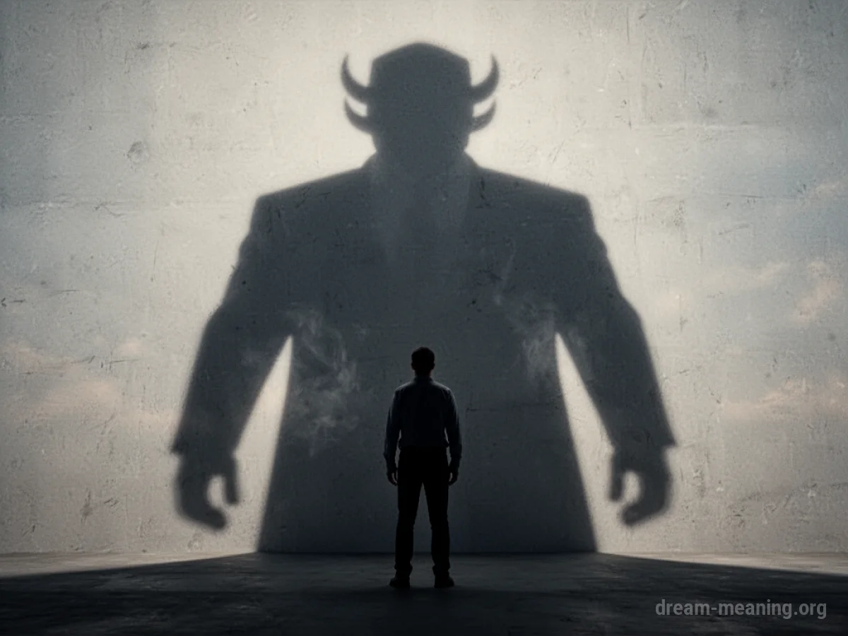 Silhouette of a person dwarfed by a large shadow.