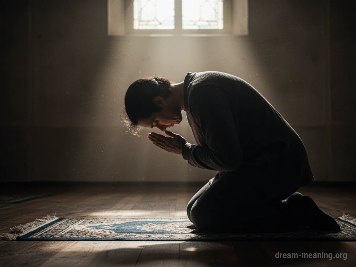 A silhouette of a person bowing their head in prayer.
