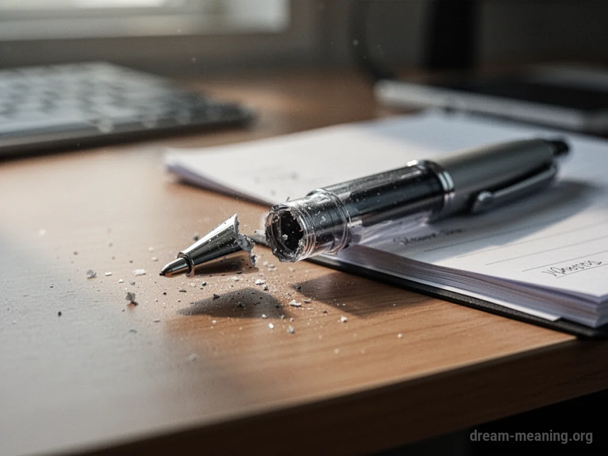 A pen with a broken nib on a flat surface.