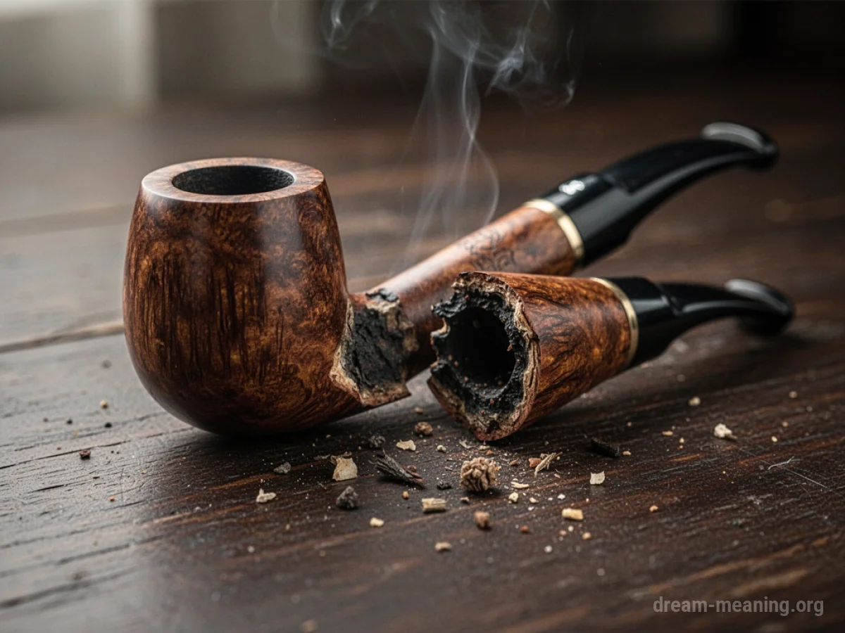 A vintage smoking pipe broken in two pieces.