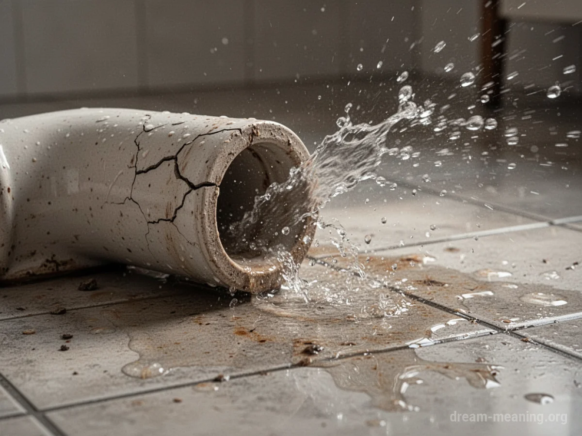 Water spraying from a cracked pipe onto a floor.