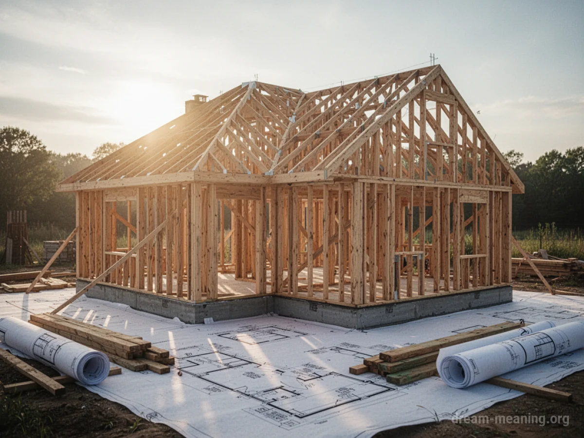 Architectural blueprint of a house under construction.