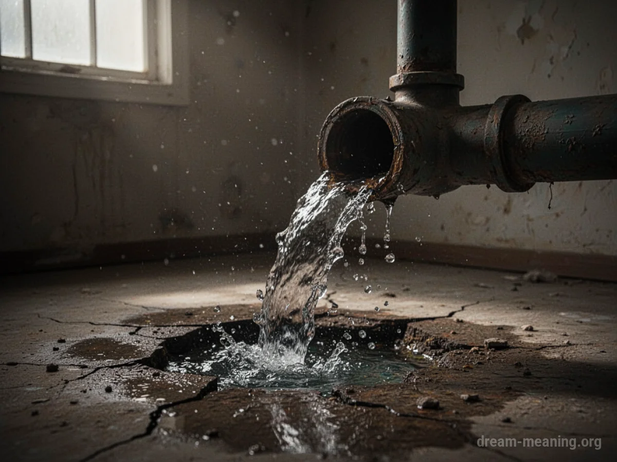Water spraying from a broken pipe.