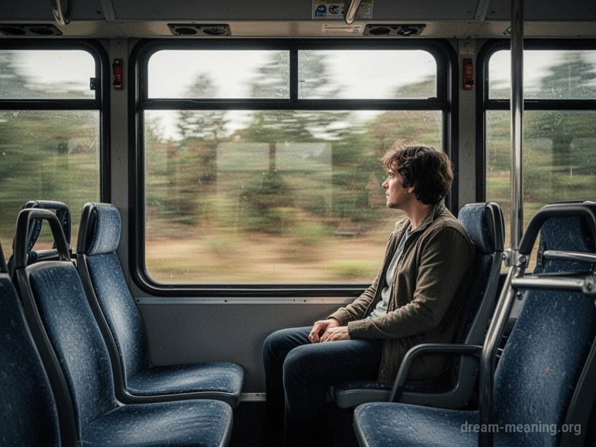 A single person looking out the window of a moving bus.