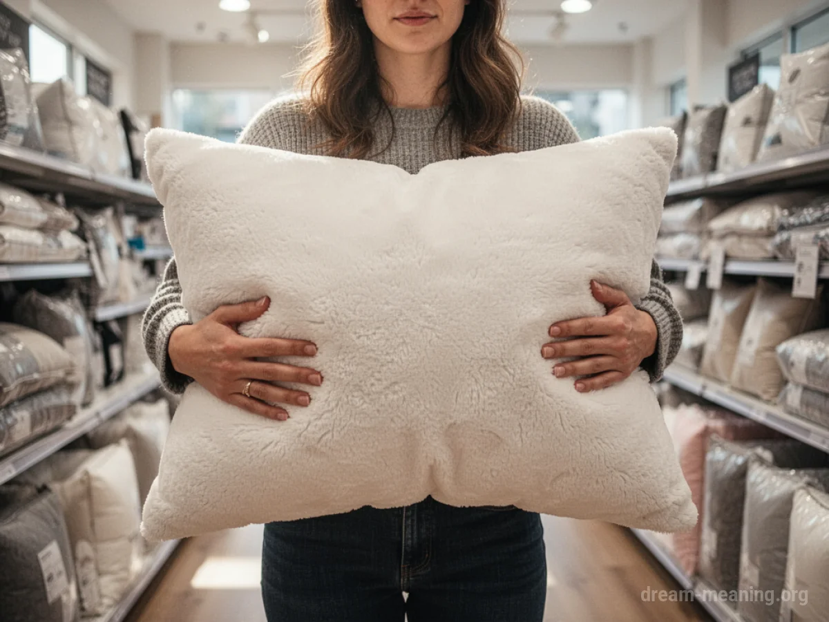 A person holding a new, soft pillow.