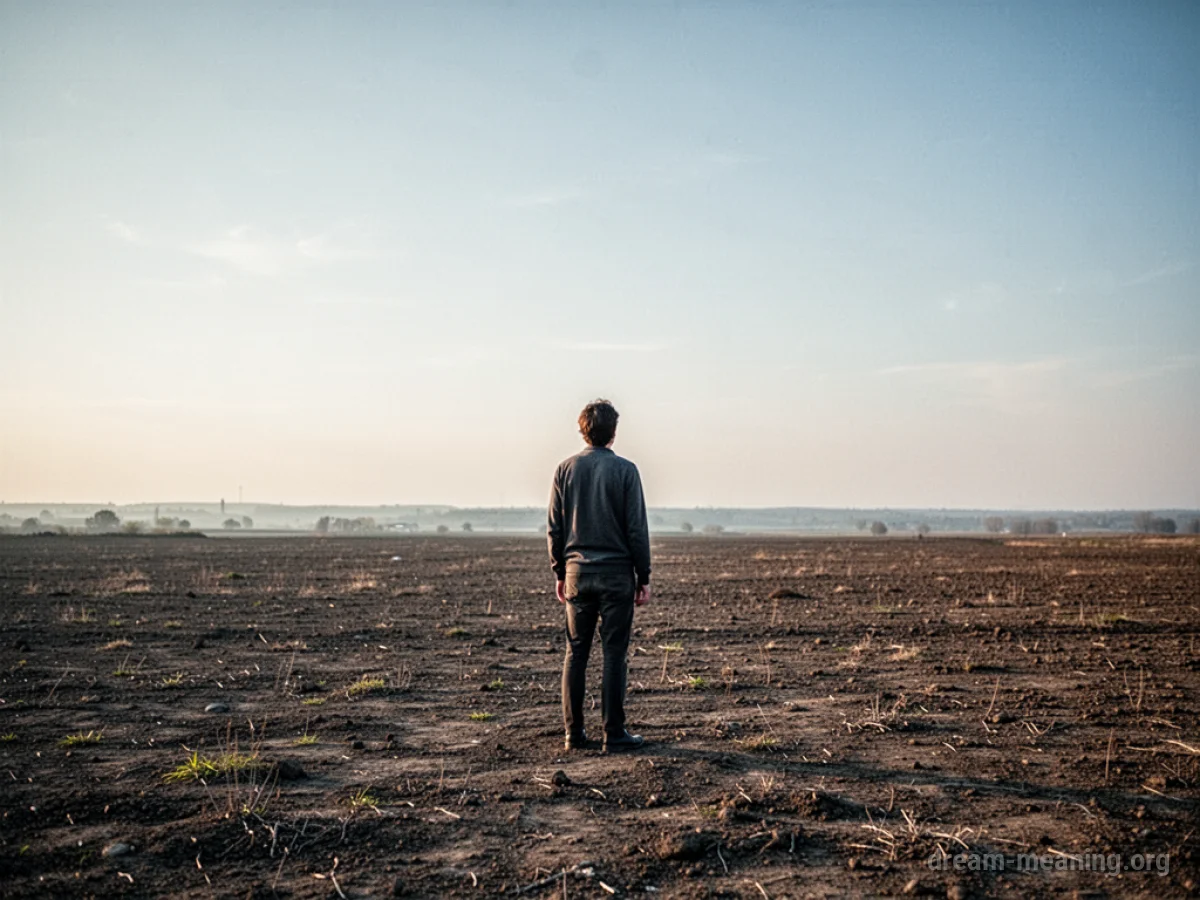 A person stands on an empty piece of land.