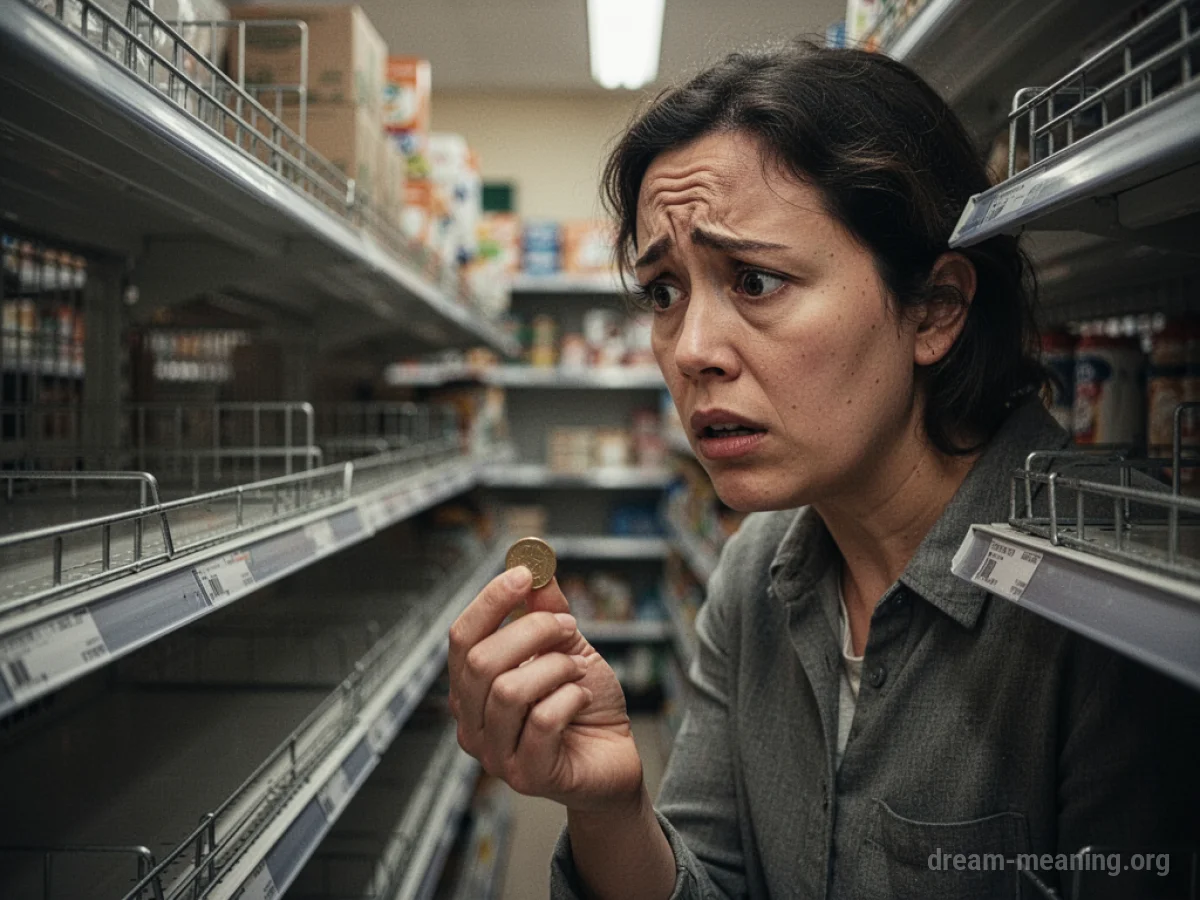 A person looking distressed at empty store shelves.