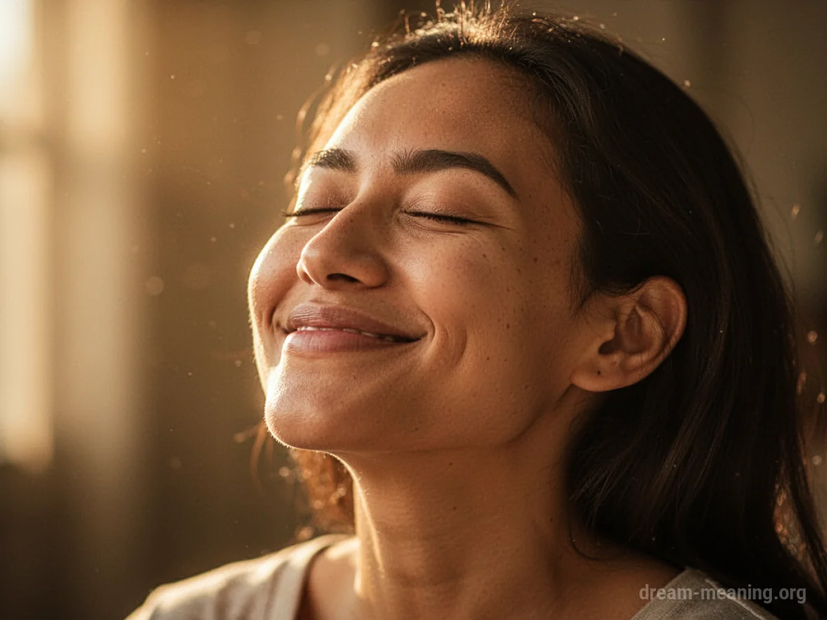 A person experiencing serene pleasure with eyes closed.