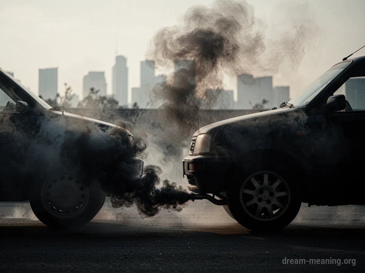 Dark smoke coming from a car's exhaust pipe.