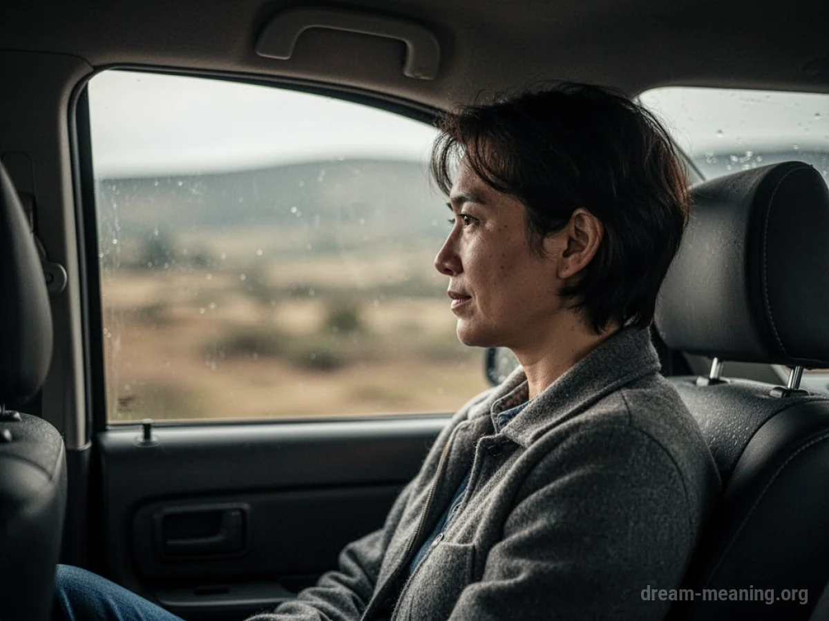 A person in the passenger seat of a car looking out the window.