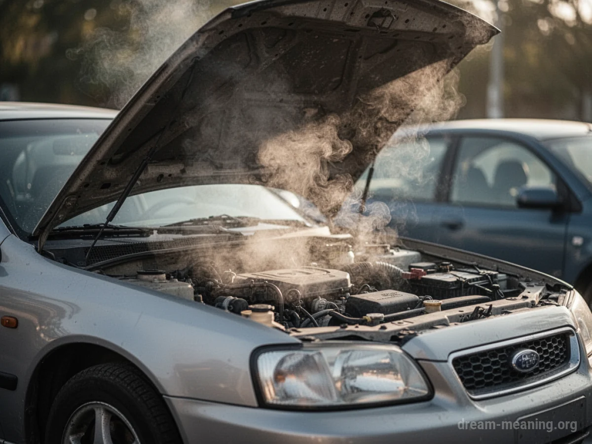 A car with smoke coming from under the hood.