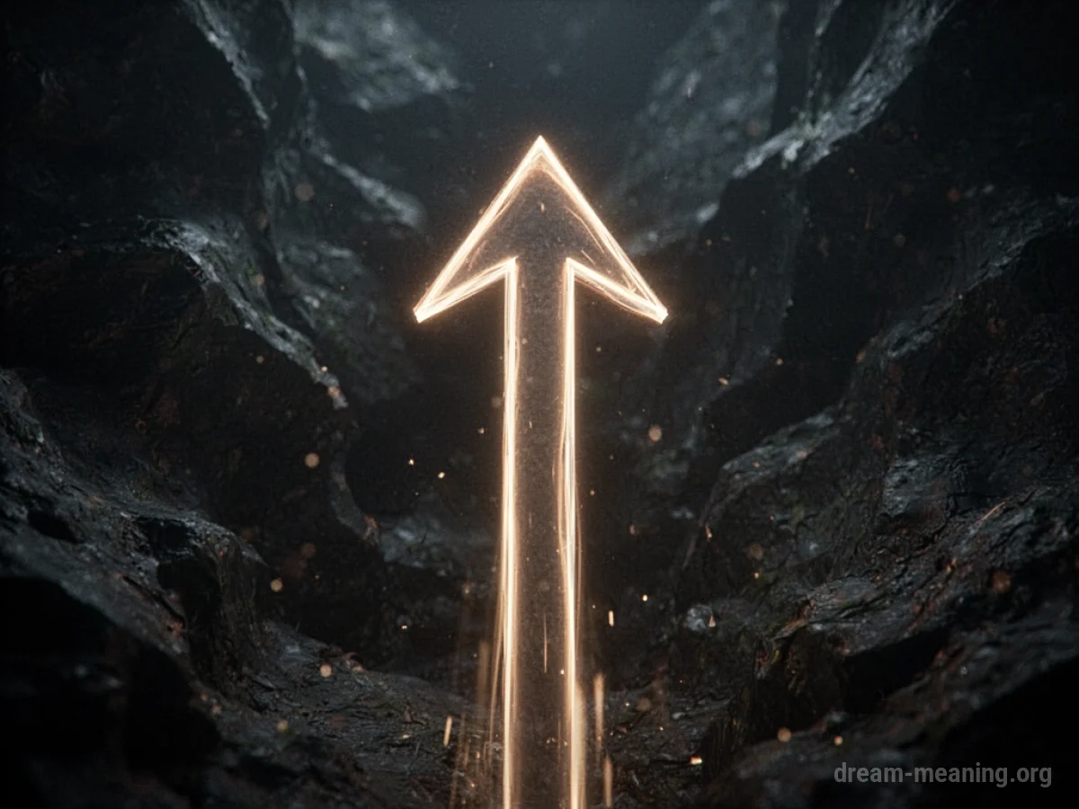 A glowing arrow pointing upwards on a dark background.