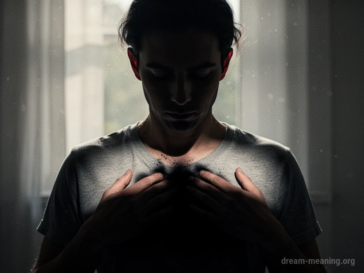 Silhouette of a person with a dark shadow on their chest.