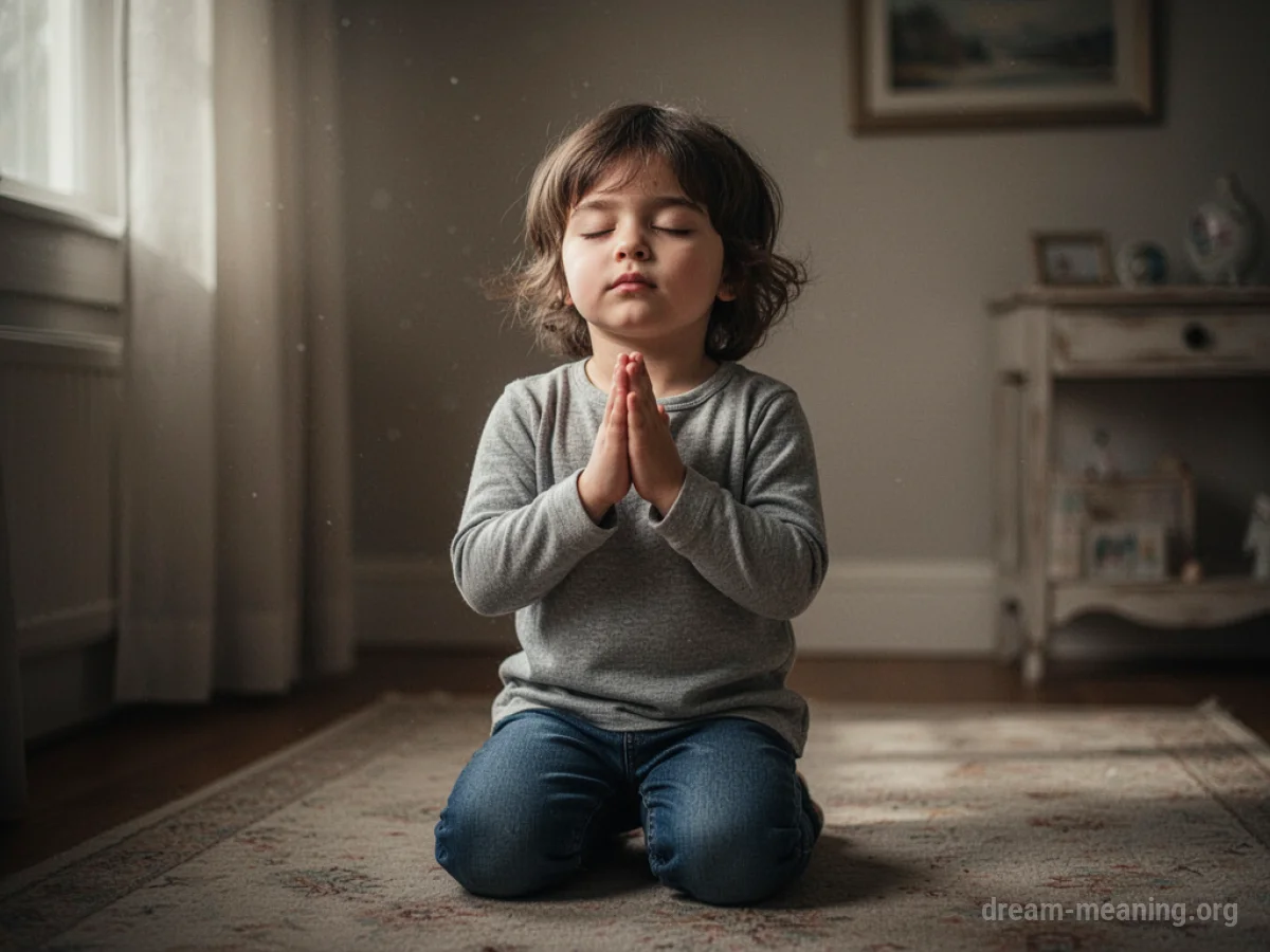 A young child kneeling with hands together in prayer.
