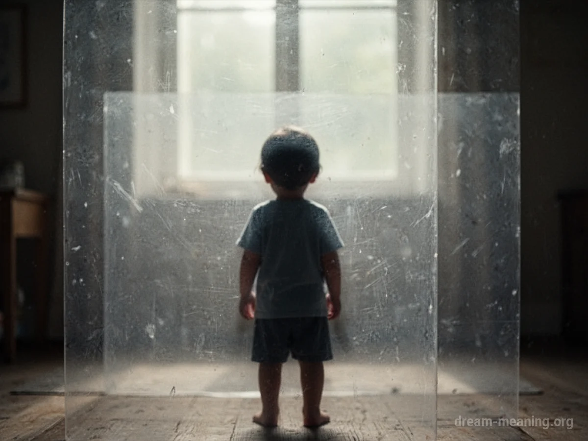 Silhouette of a child behind a transparent barrier.