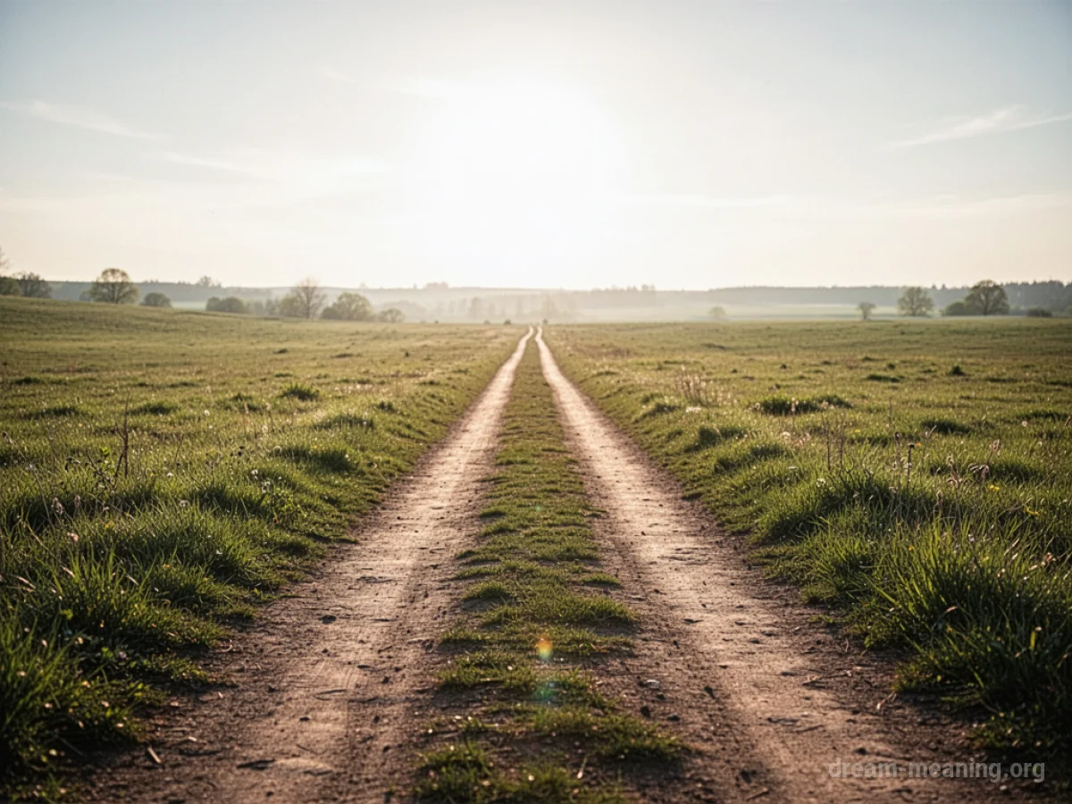 A straight dirt path leading towards a bright horizon.