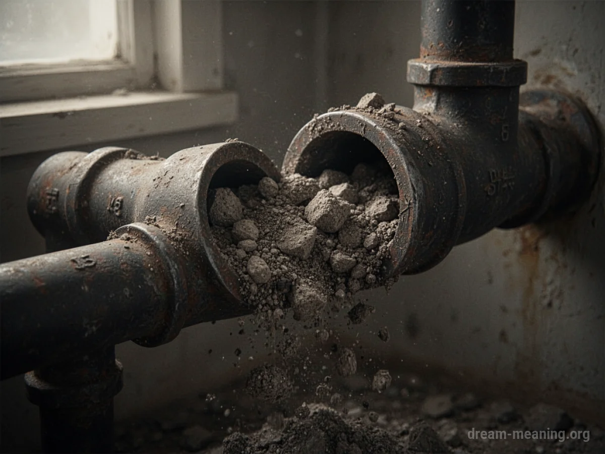 A section of a pipe filled with dark, obstructing material.