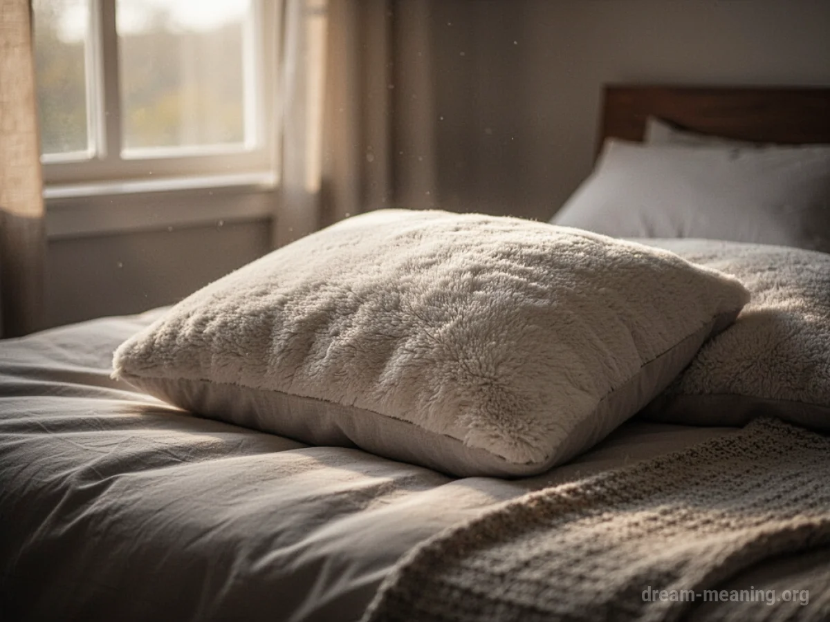 A soft, white pillow on a bed.