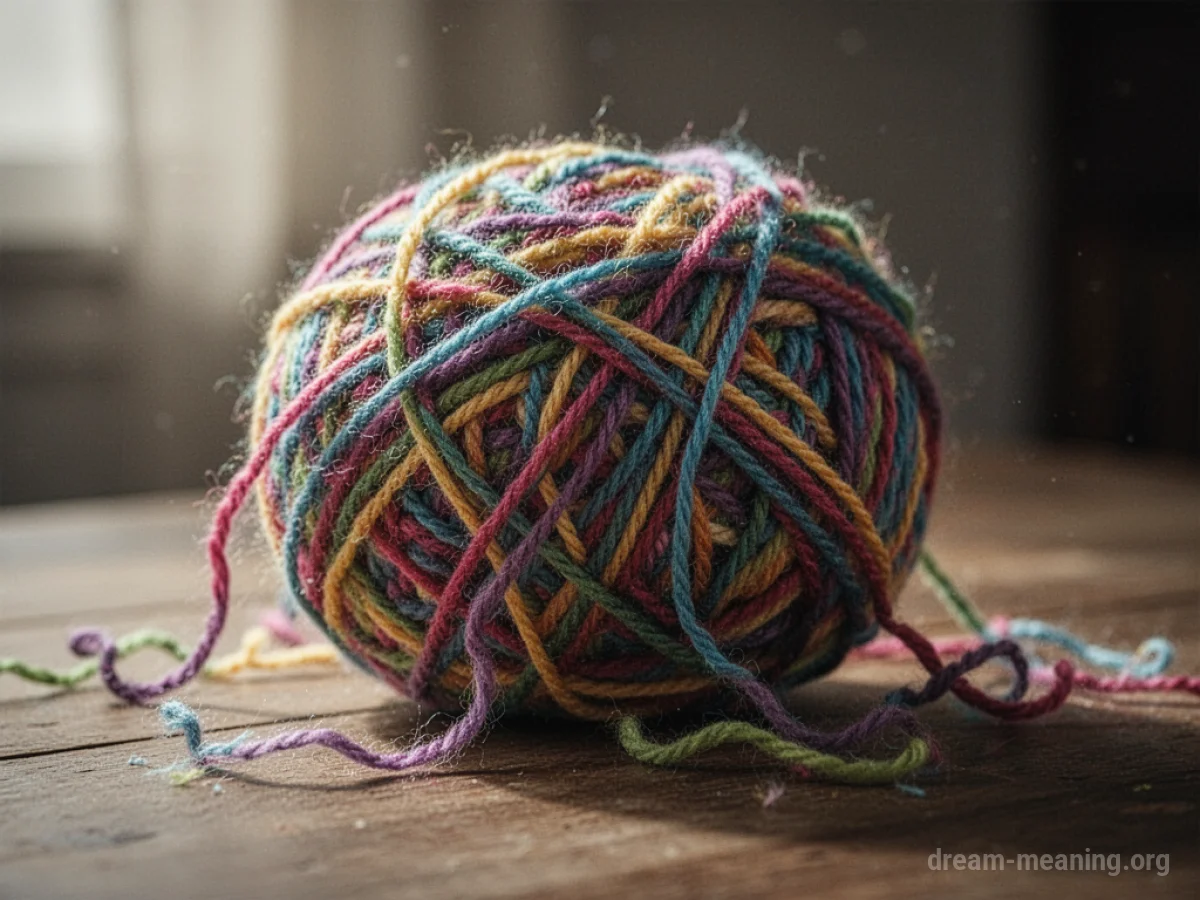 A ball of tangled yarn with loose threads.