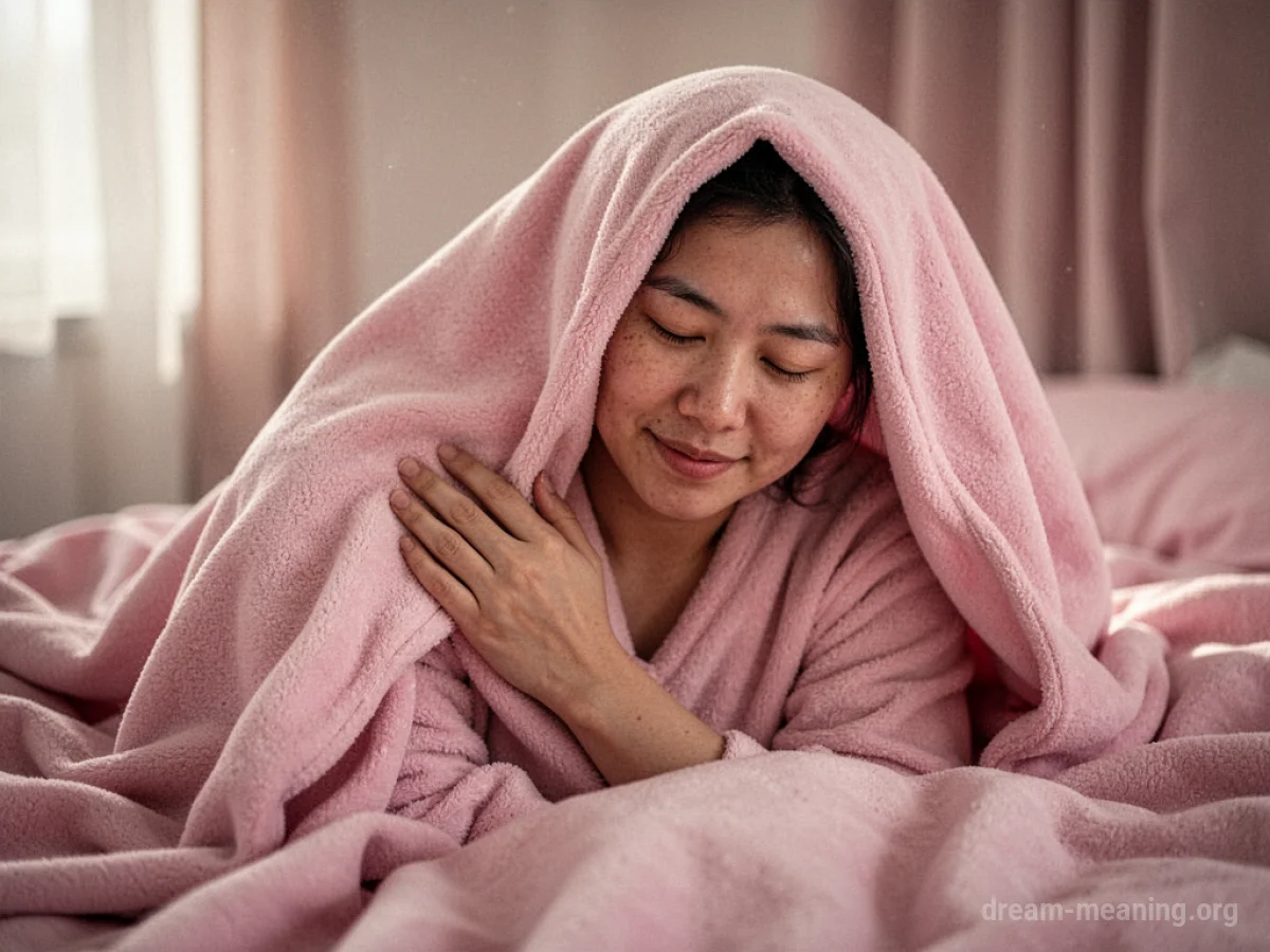 A person enveloped in soft pink material.
