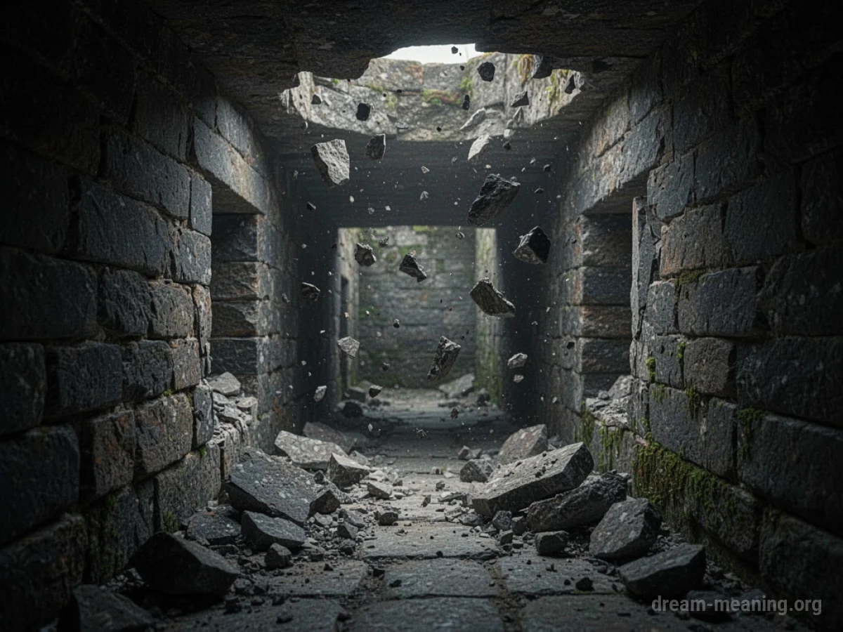 A stone passage with falling debris.
