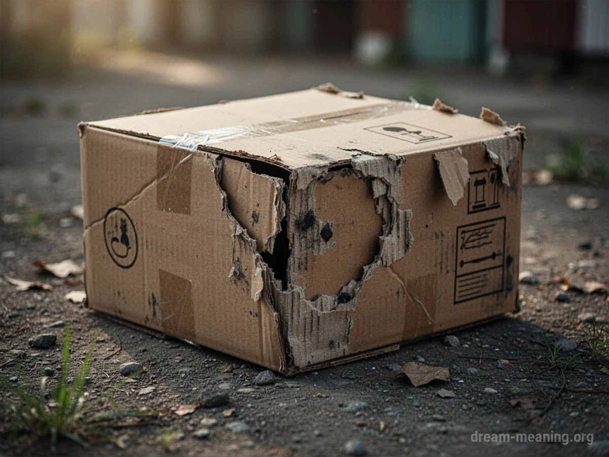 A torn and damaged cardboard box.