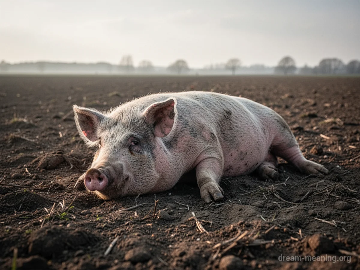 A dead pig lying on the ground.