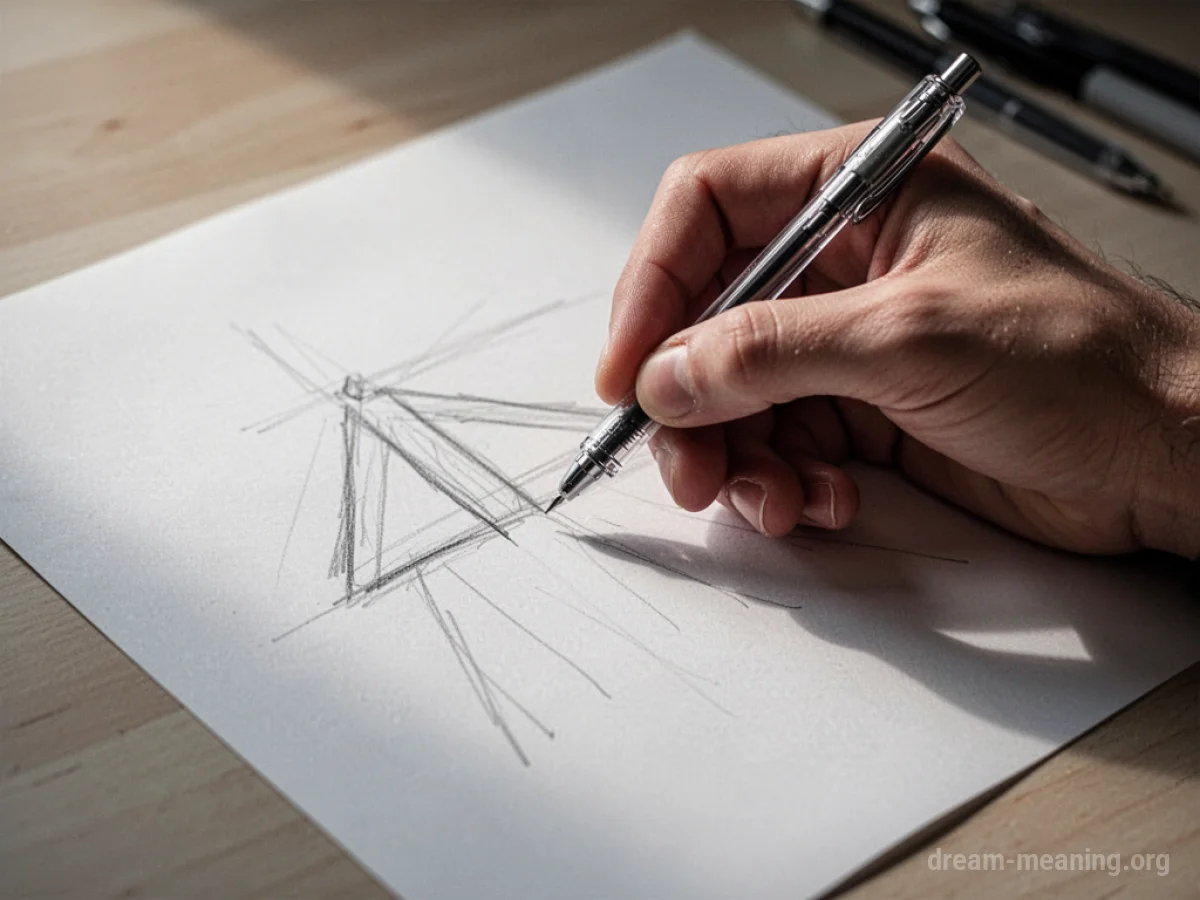 A hand drawing lines on paper with a pen.
