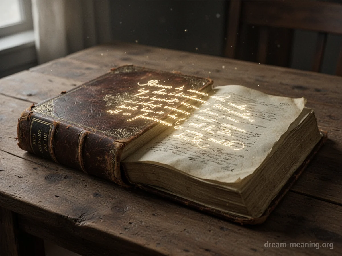 An open, ancient book with glowing text.