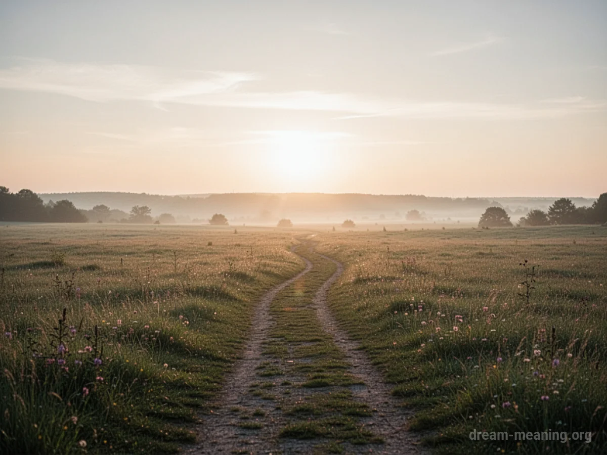 A serene landscape with a path leading to a bright horizon.
