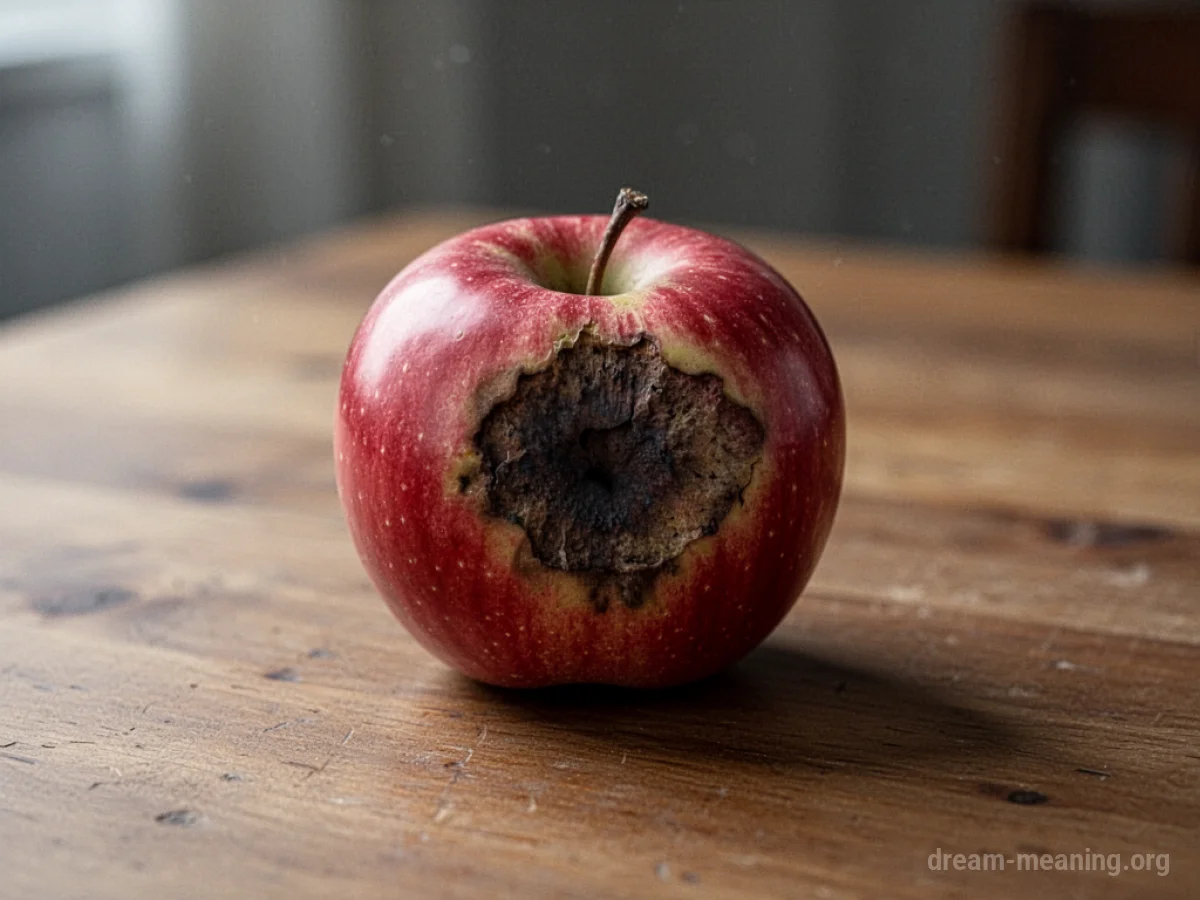 An apple with a dark stain on its surface.