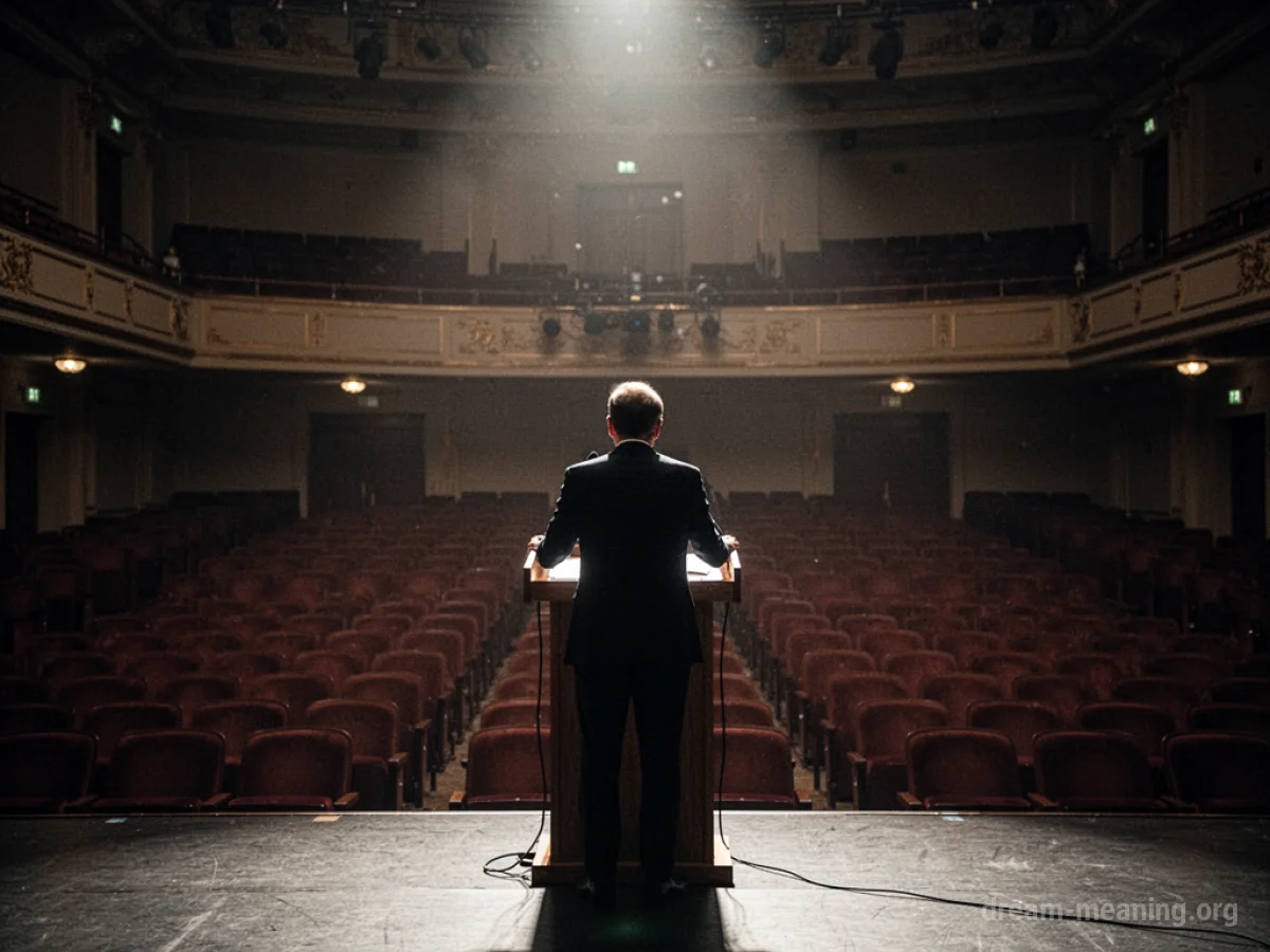 A silhouette of a person standing at a podium facing a dark room.