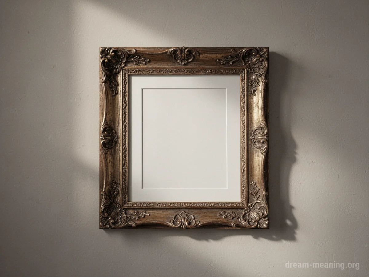 An empty picture frame hanging on a wall.