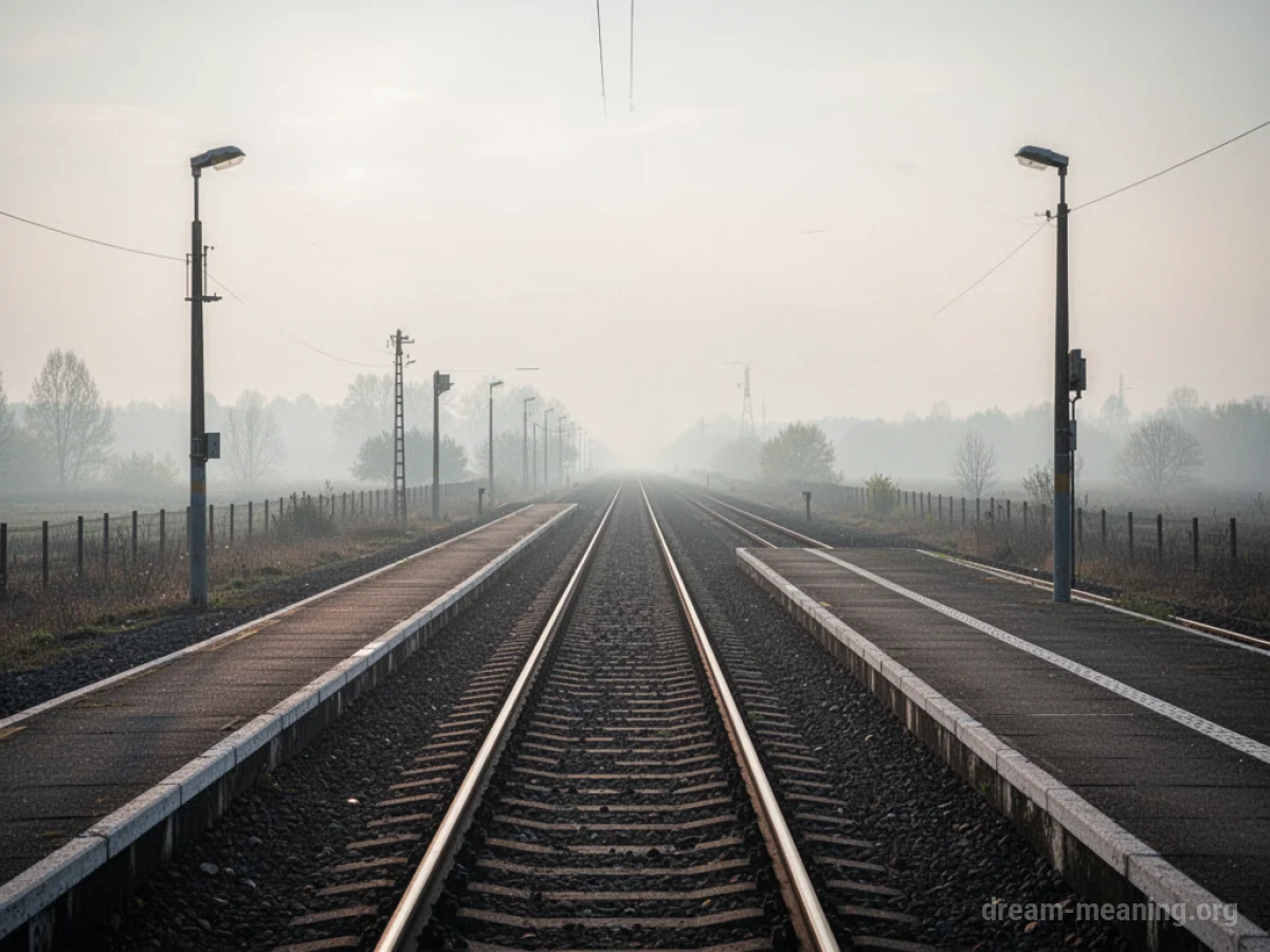 An empty train platform with tracks disappearing into the distance.