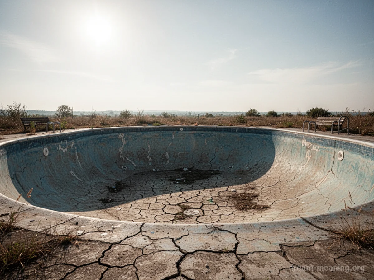 A dry swimming pool with visible cracks on the surface.